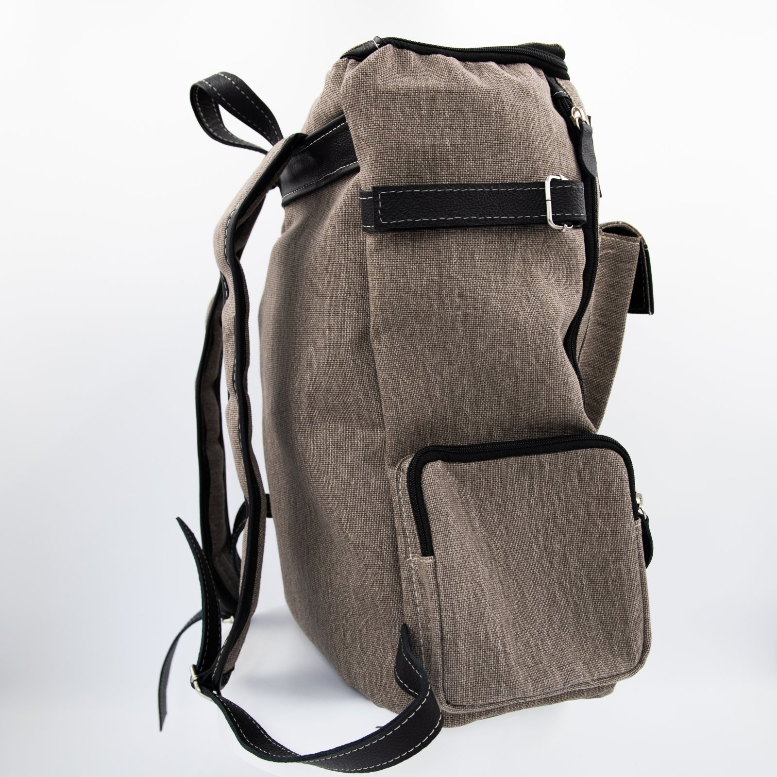 K-Tactical Gray canvas and black leather Backpack - Image 3