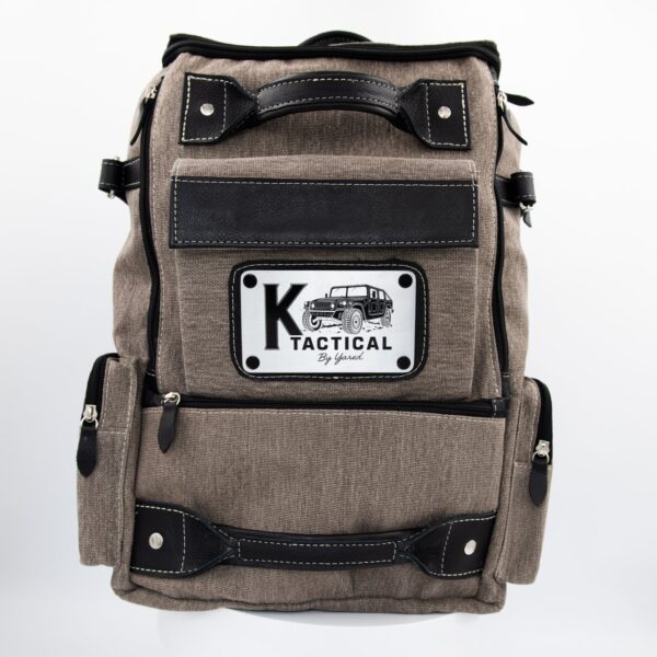 K-Tactical Gray canvas and black leather Backpack