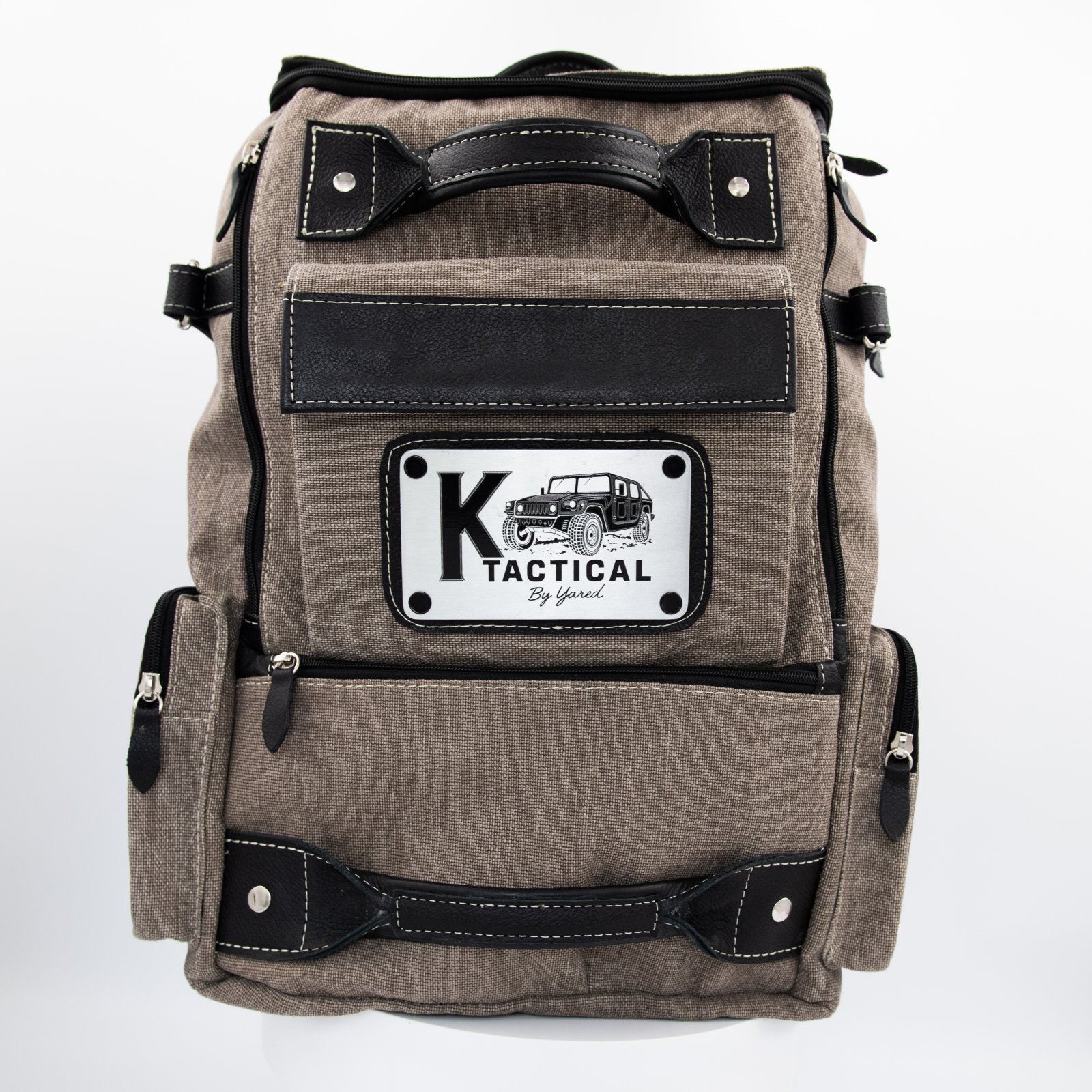 K-Tactical Gray canvas and black leather Backpack