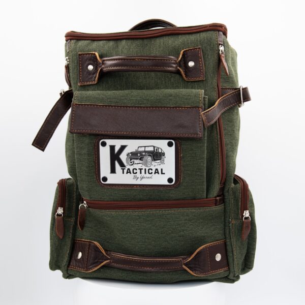 K-Tactical Green Canvas brown leather backpack