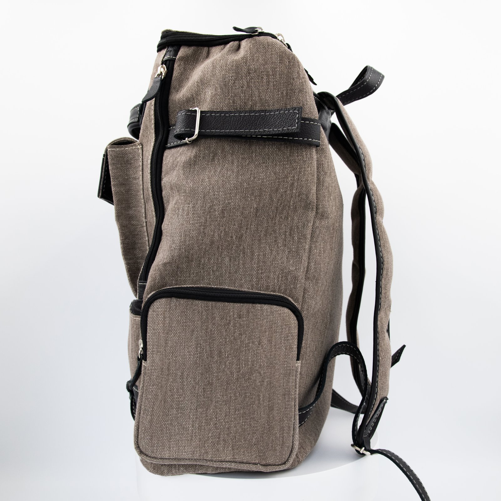 K-Tactical Gray canvas and black leather Backpack - Image 2